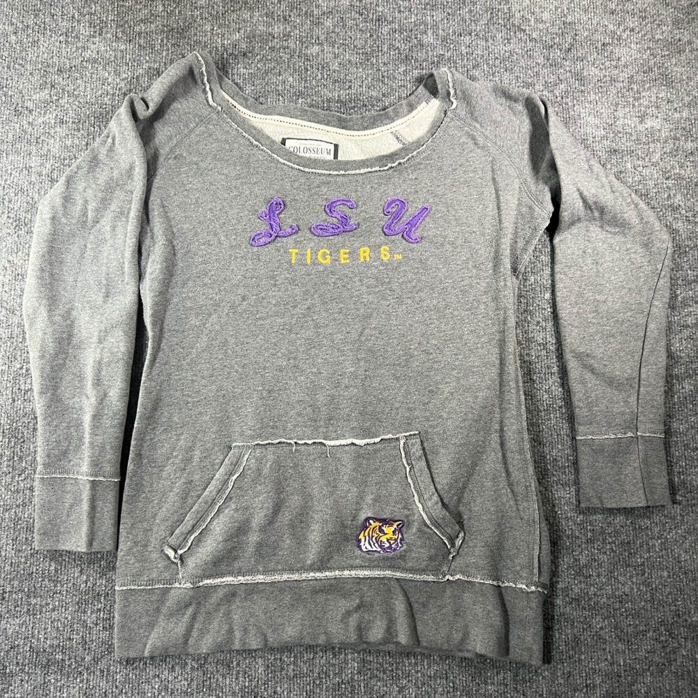 Colosseum LSU Tigers Womens Gray Off Shoulder Sweatshirt Large A60